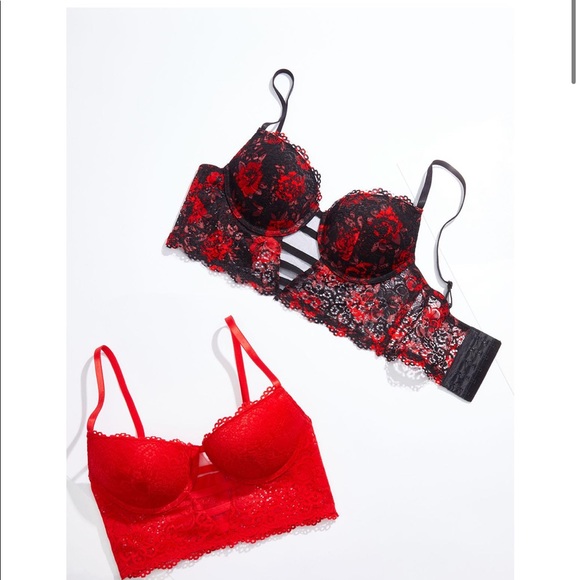 Other - Red Black Floral Lace Bra Set
